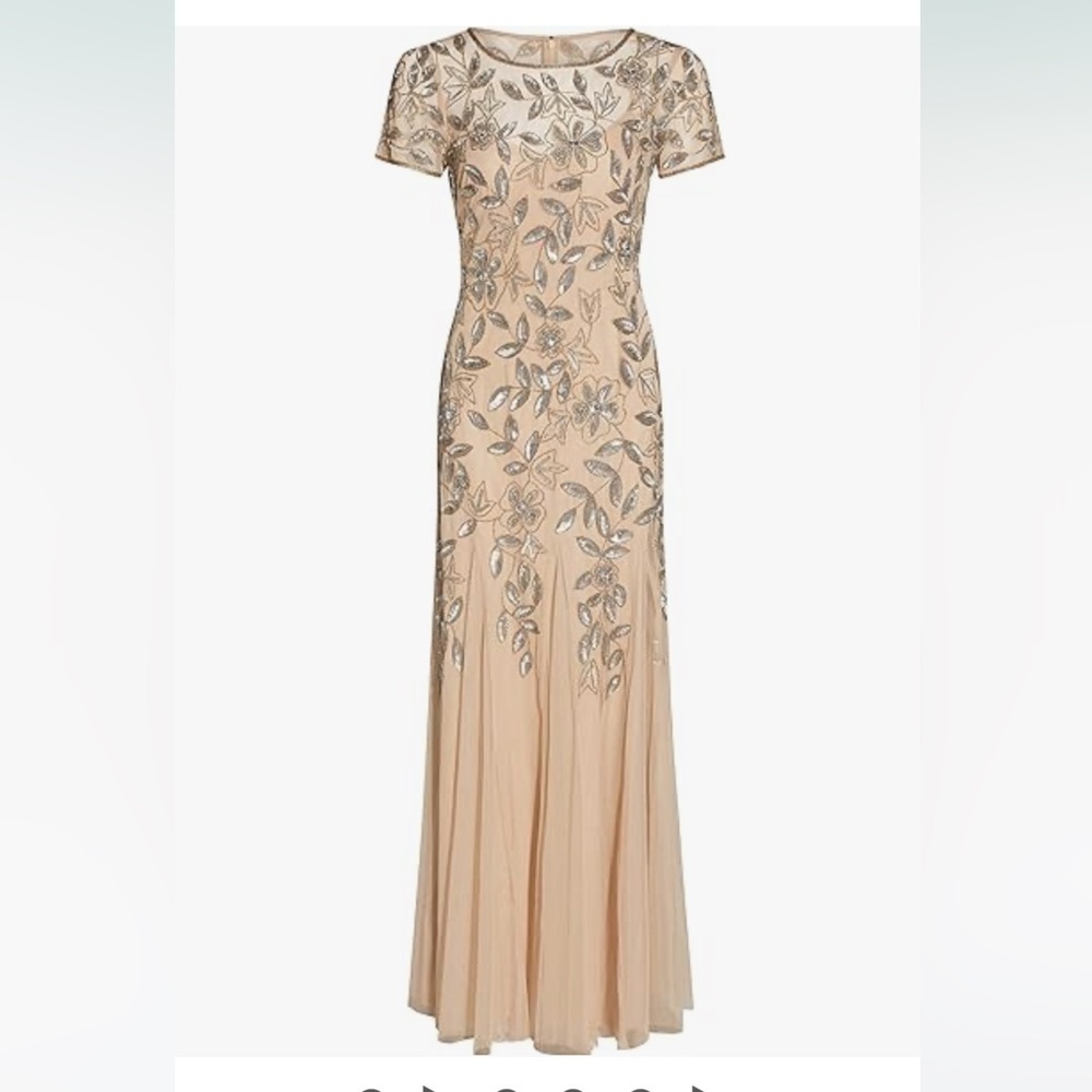 New Adrianna Papell Dress Hand Beaded Short Sleeve Floral Godet Gown Size 14 New - Picture 4 of 11
